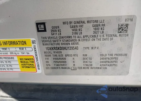 2017 GMC Acadia Limited from USA, damaged, VIN 1GKKRSKD0HJ129540